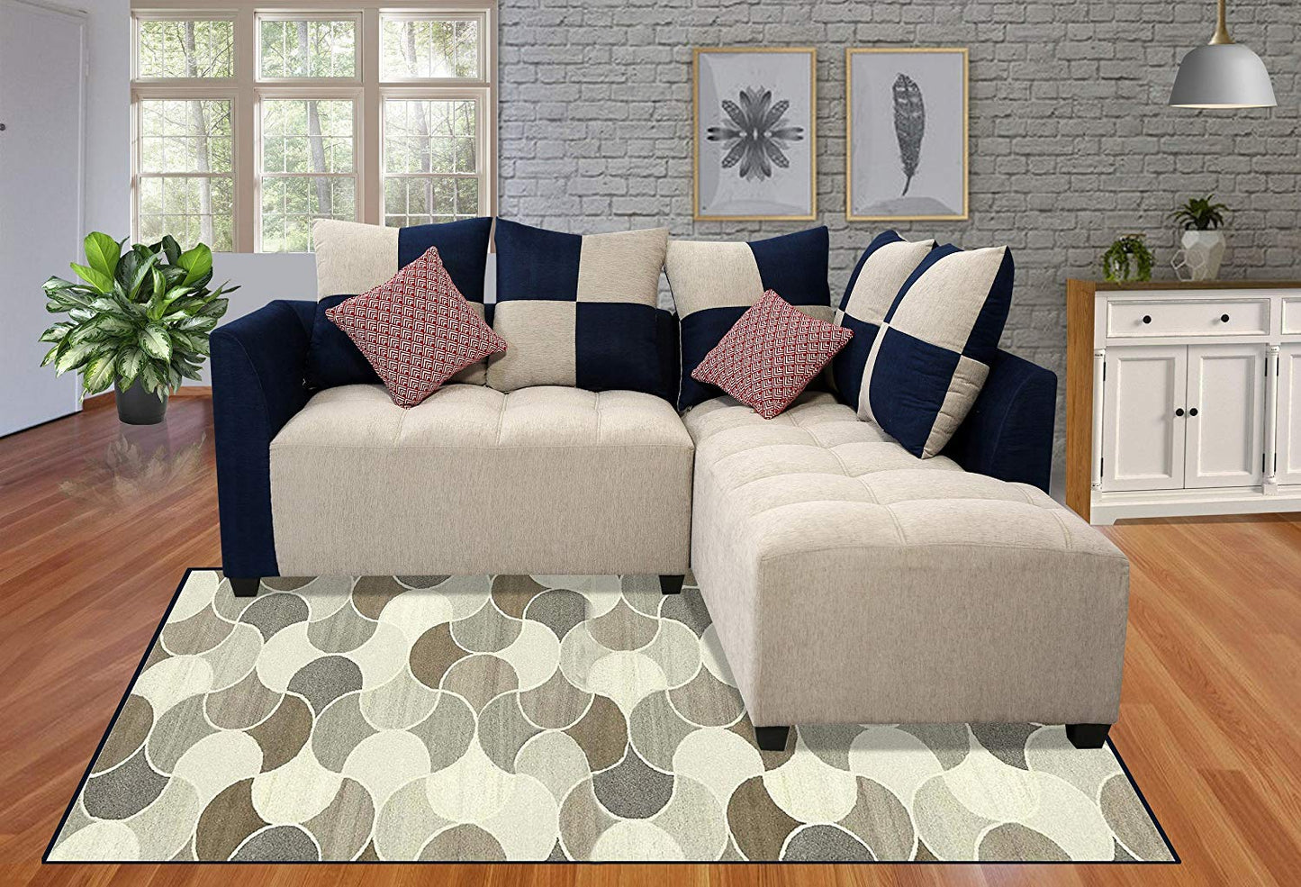 L Shape Sofa Set- Fabric Sofa Set (Grey and Blue)