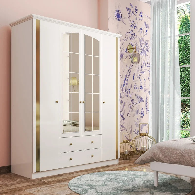 4 Door Wardrobe: Aesthetic 4 Door Manufactured Wood Wardrobe