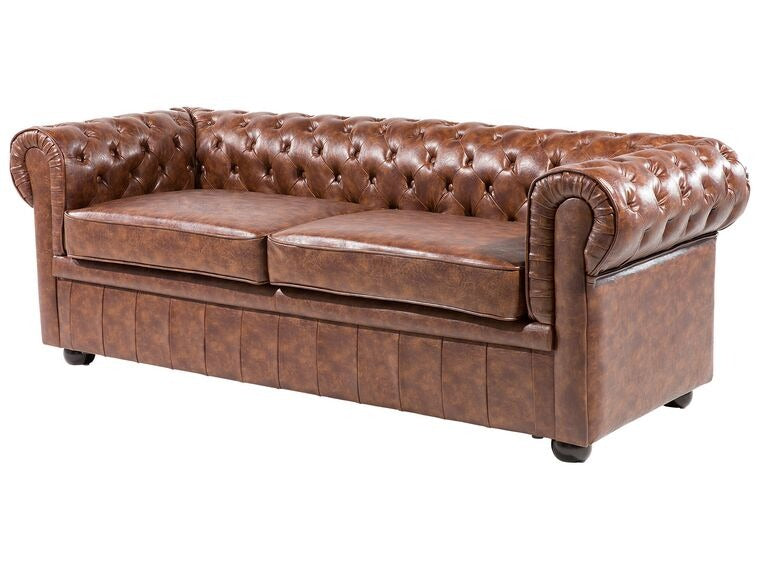 3 Seater Sofa Set:- Alden Artificial Chesterfield Leatherette Sofa Set (Golden Brown)