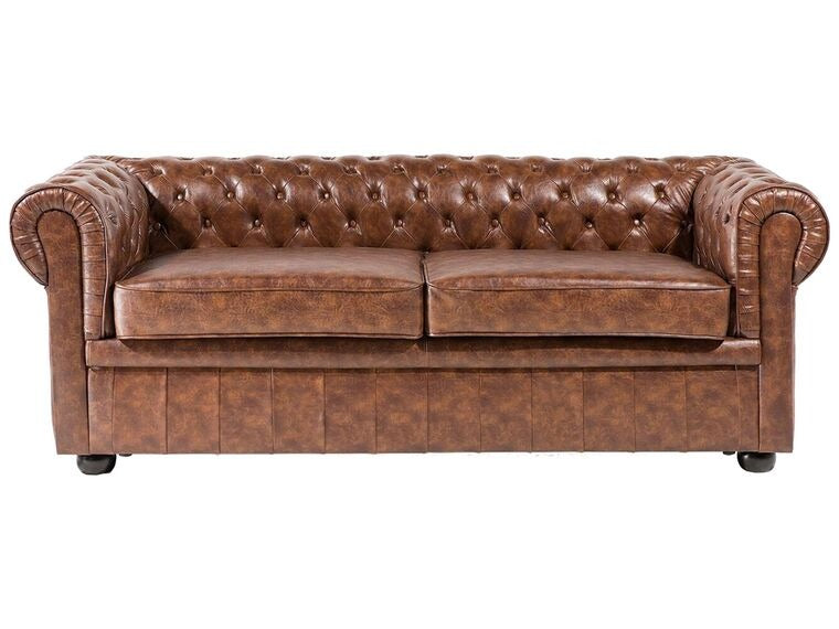 3 Seater Sofa Set:- Alden Artificial Chesterfield Leatherette Sofa Set (Golden Brown)