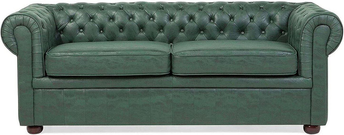 3 Seater Sofa Set:- Alden Chesterfield Leatherette Sofa Set (Green)