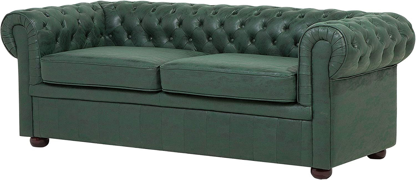 3 Seater Sofa Set:- Alden Chesterfield Leatherette Sofa Set (Green)