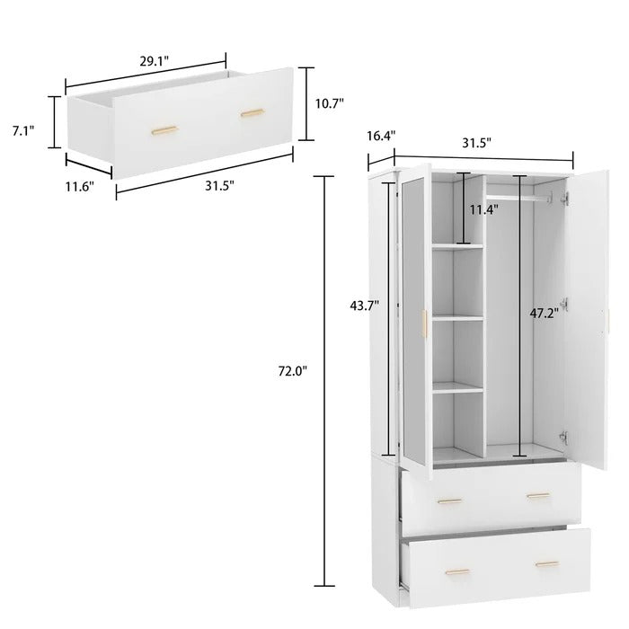 Almirah: 2-Door Wardrobe With Mirror