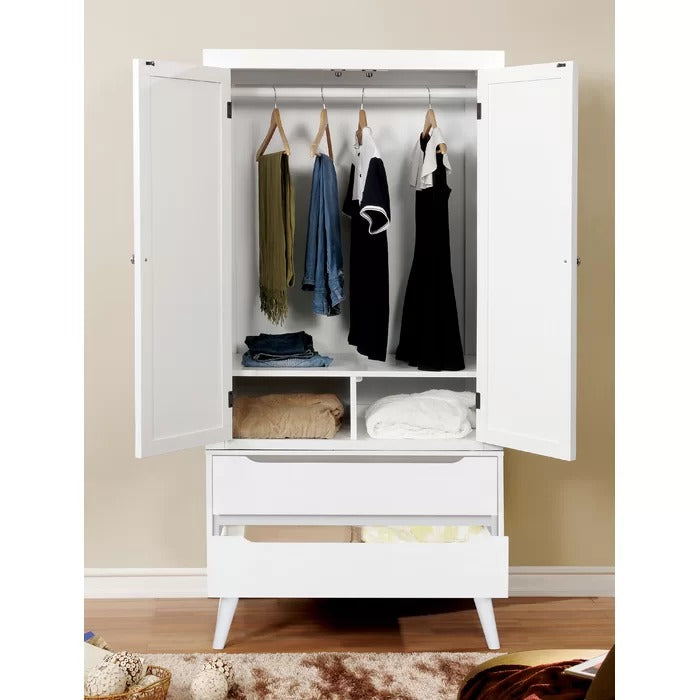 Almirah: 3 Shelves White Almirah with 2 Drawers
