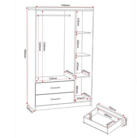 Almirah ANDY 3 Door Wardrobe With Mirror Armoire