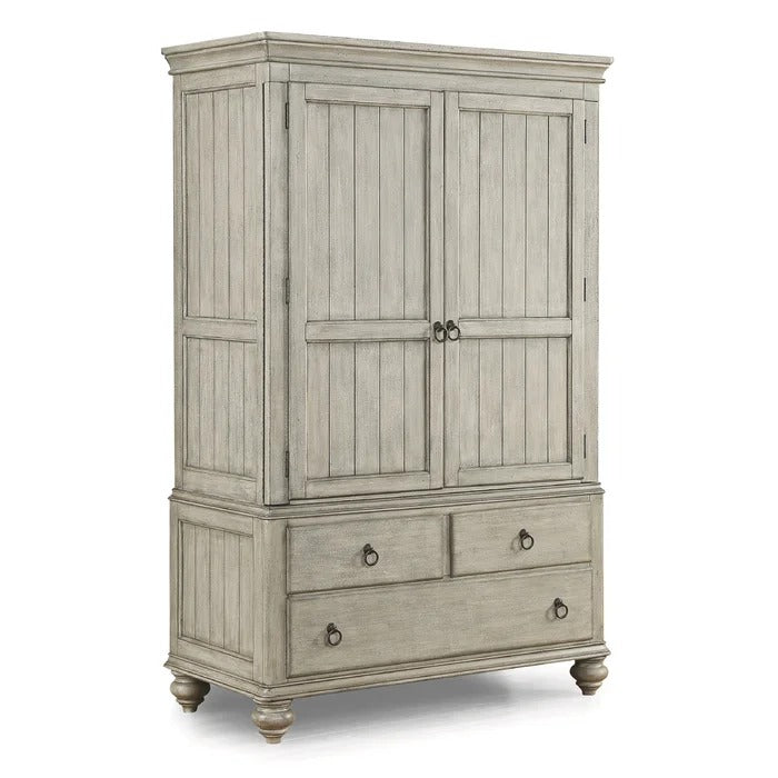 Almirah: Solid Wood Grey Almirah With 3 Drawers and Shelves