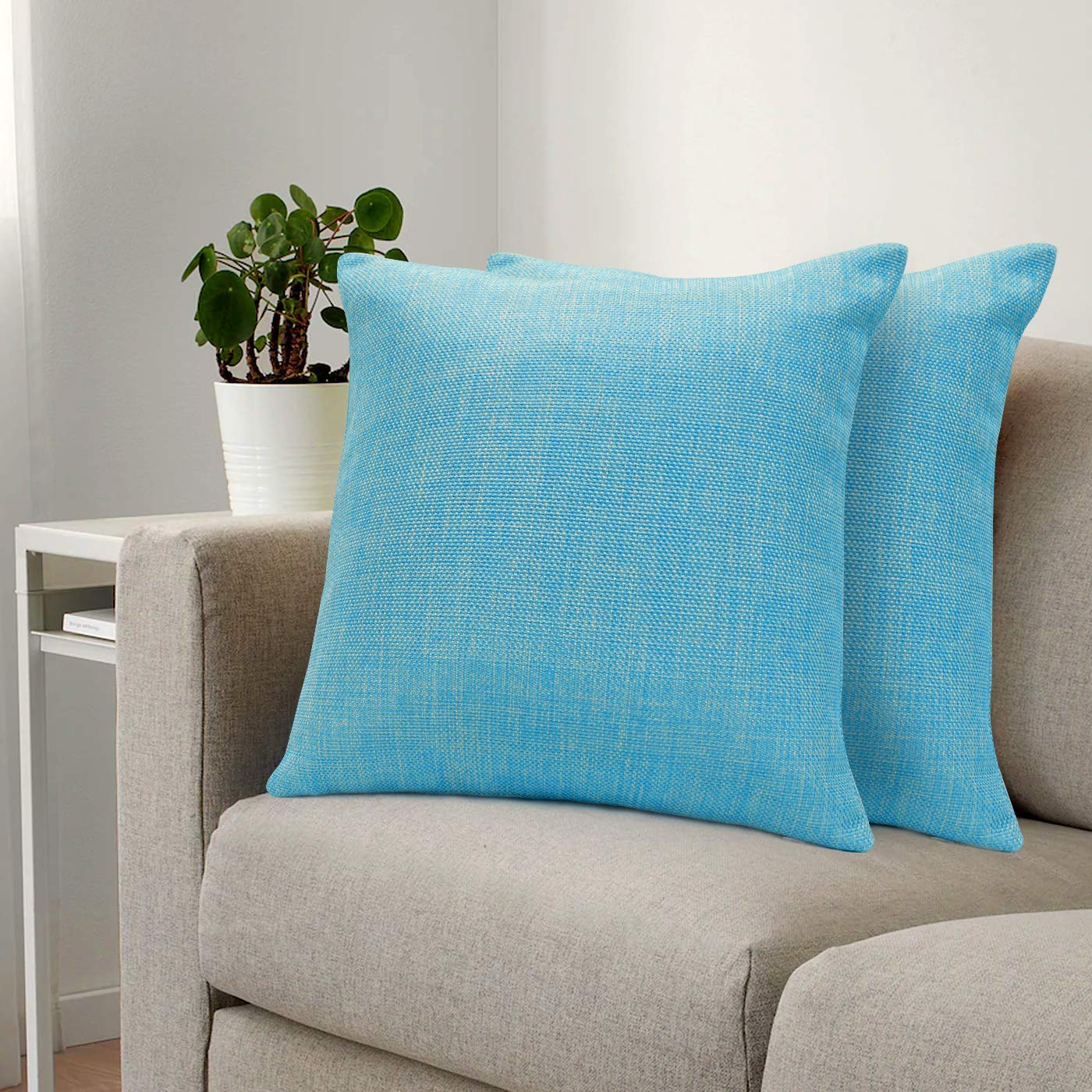 Asri Plain Solid Jute Cushion Covers Sky Blue (Set of 5)