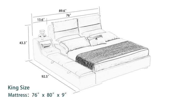 BED ALEN Modern Leatherette Bed With Storage
