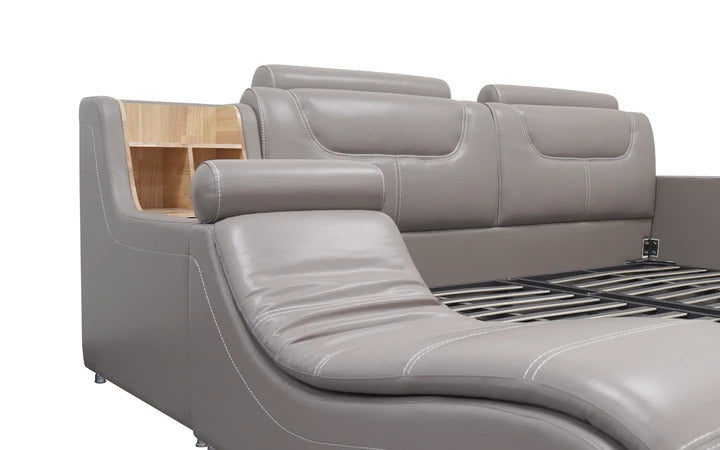 BED: OWL Leatherette Bed with Chaise and Storage