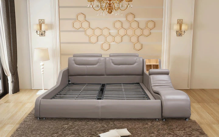 BED: OWL Leatherette Bed with Chaise and Storage