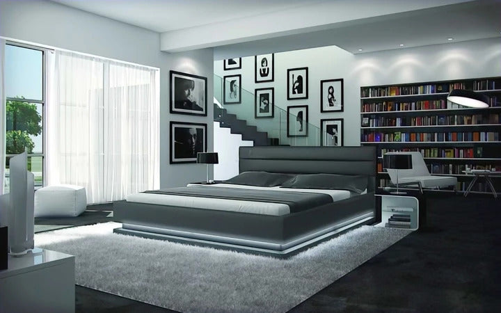 BED SID Modern Leather Bed with LED Lights