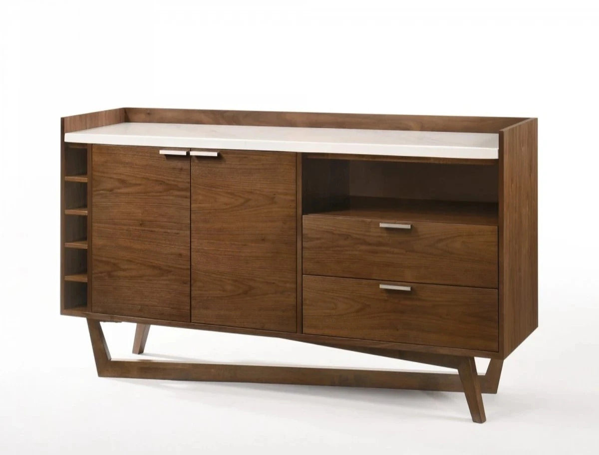 BUFFET TABLE: JOHN- Modern Marble & Walnut Buffet