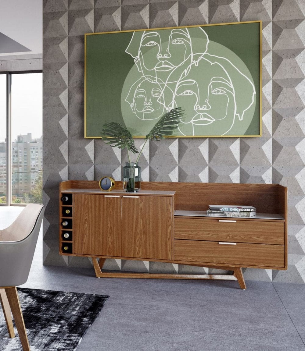 BUFFET TABLE: JOHN- Modern Marble & Walnut Buffet