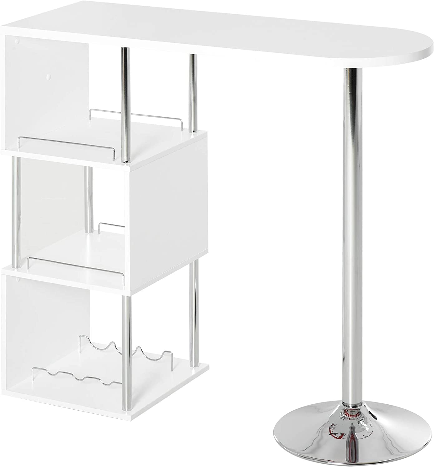 Bar Cabinet: 3-Bottle Wine Rack and Side Storage Shelf, White/Silver