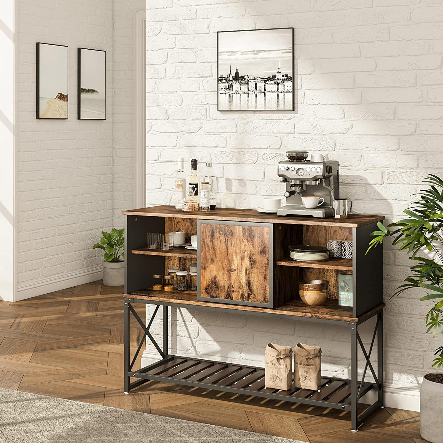 Bar Cabinet: Bar Cabinet with Adjustable Shelf Inside Kitchen Storage Cabinet