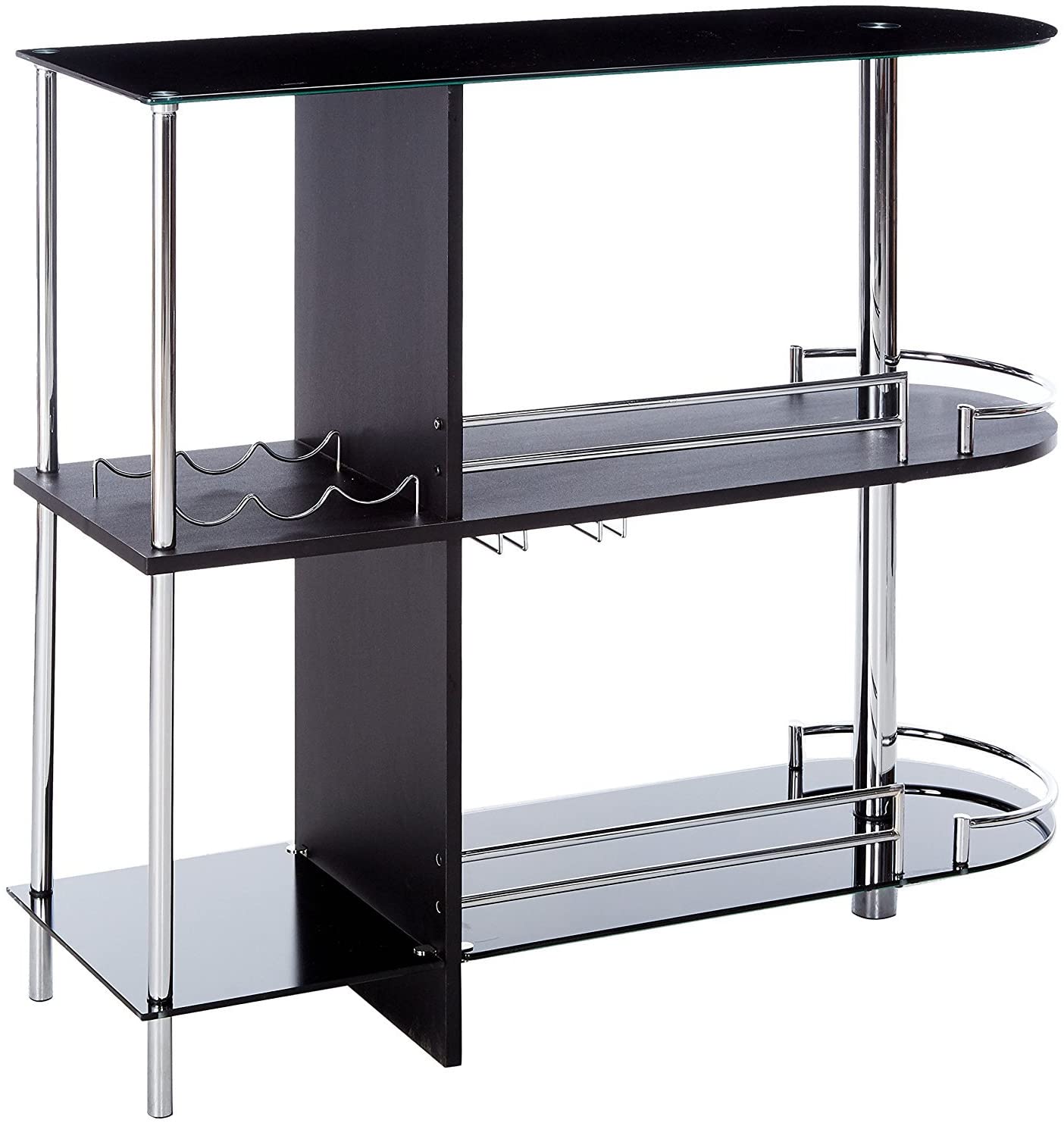 Bar Cabinet: Bar Table with Two Tempered Glass Shelves