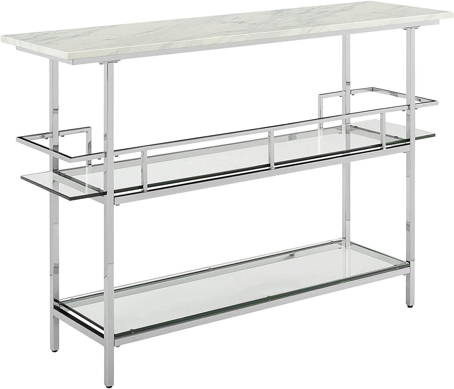 Bar Cabinet: Bar with Paper Marble Top, Chrome Finish