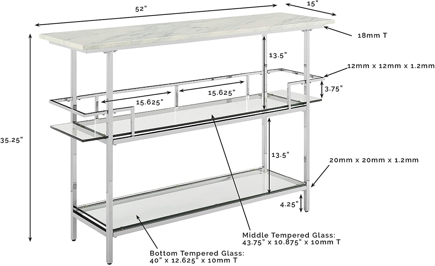 Bar Cabinet: Bar with Paper Marble Top, Chrome Finish