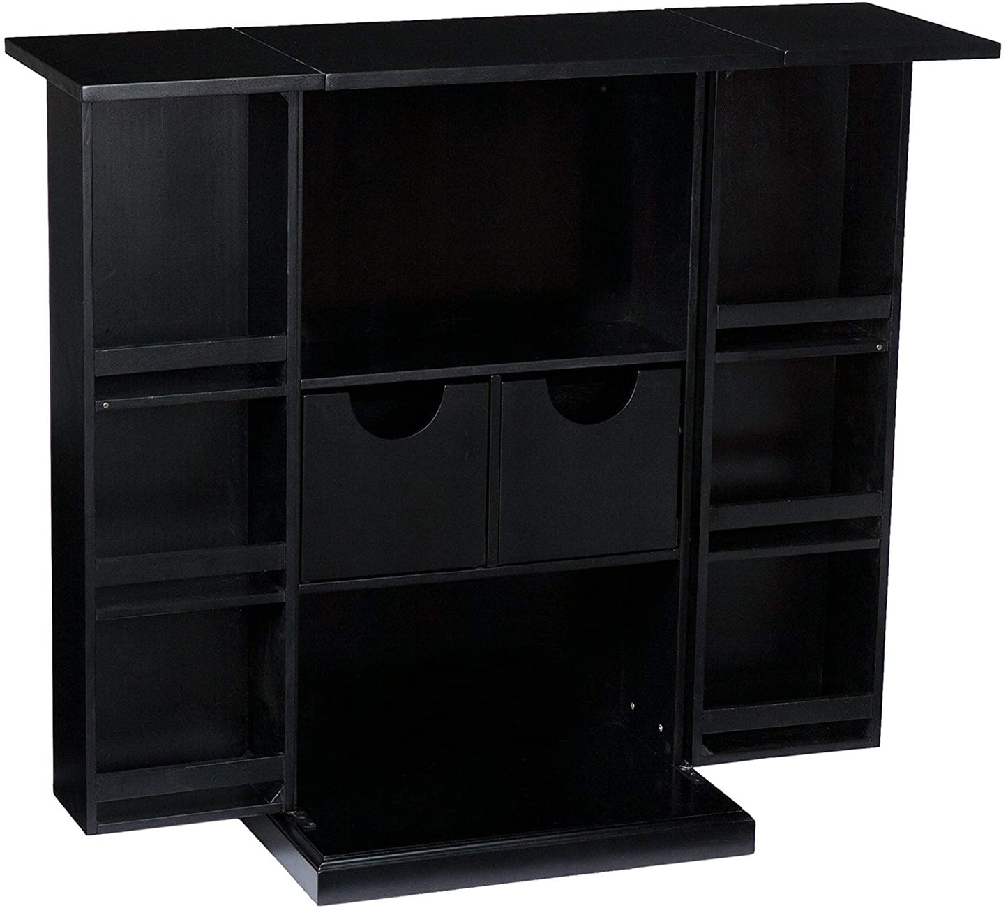 Bar Cabinet: Black Fold Away Bar Transitional MDF Wood