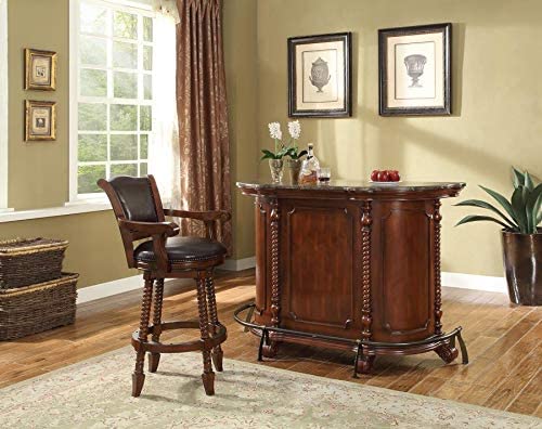 Bar Cabinet: Brown 2-door 2-drawer Bar Unit with Marble Top