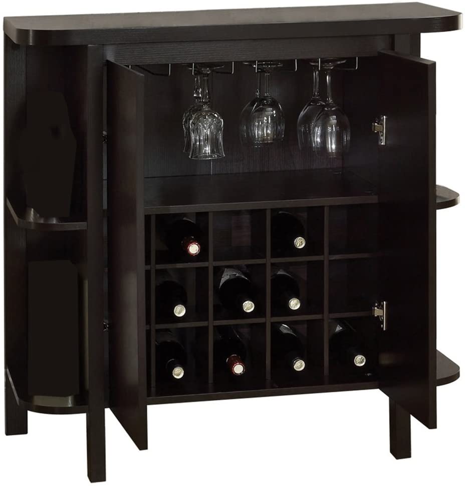 Bar Cabinet: Cappuccino Finish Modern Bar Cabinet