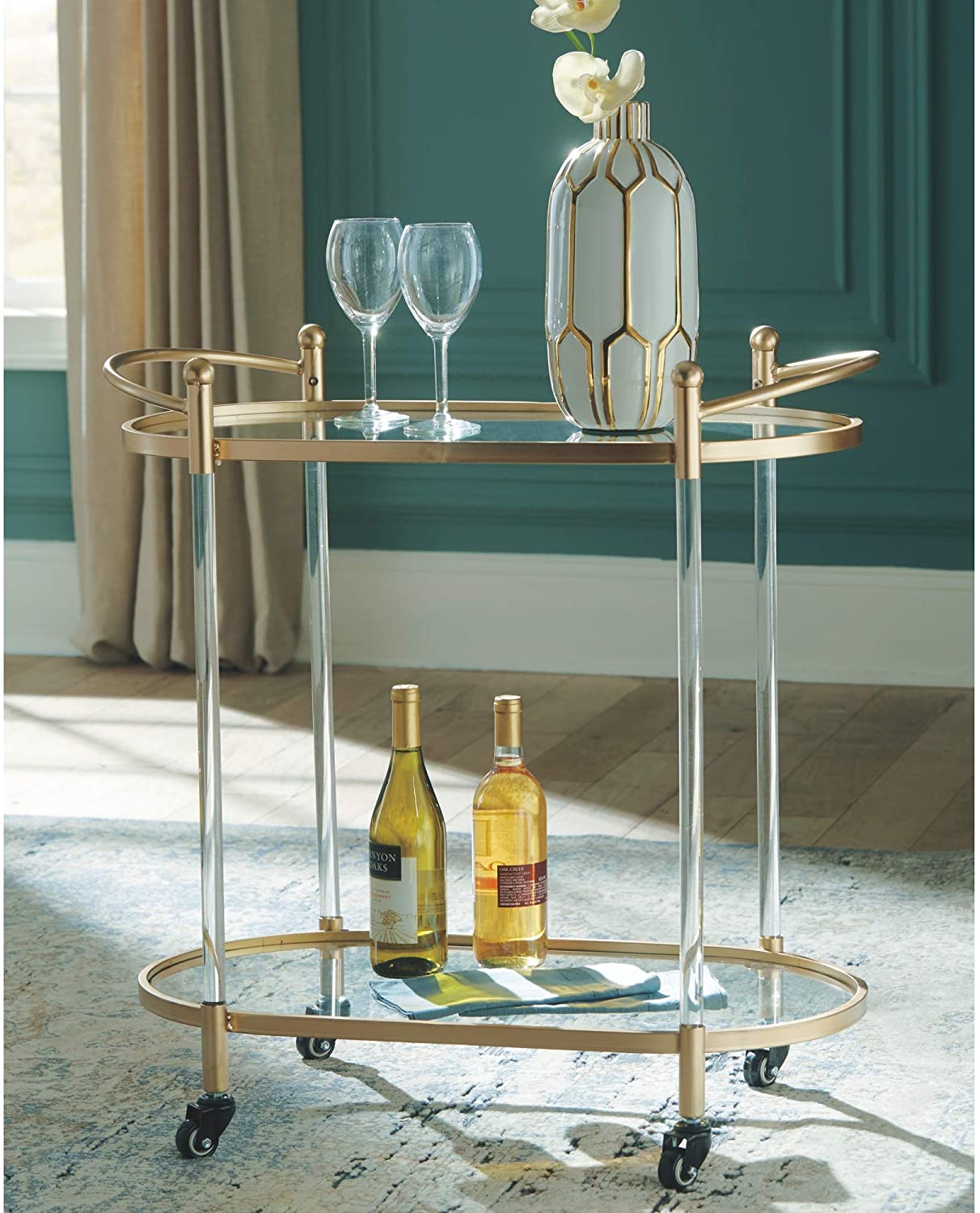 Bar Cabinet: Clear/Gold Finish Bar Cart