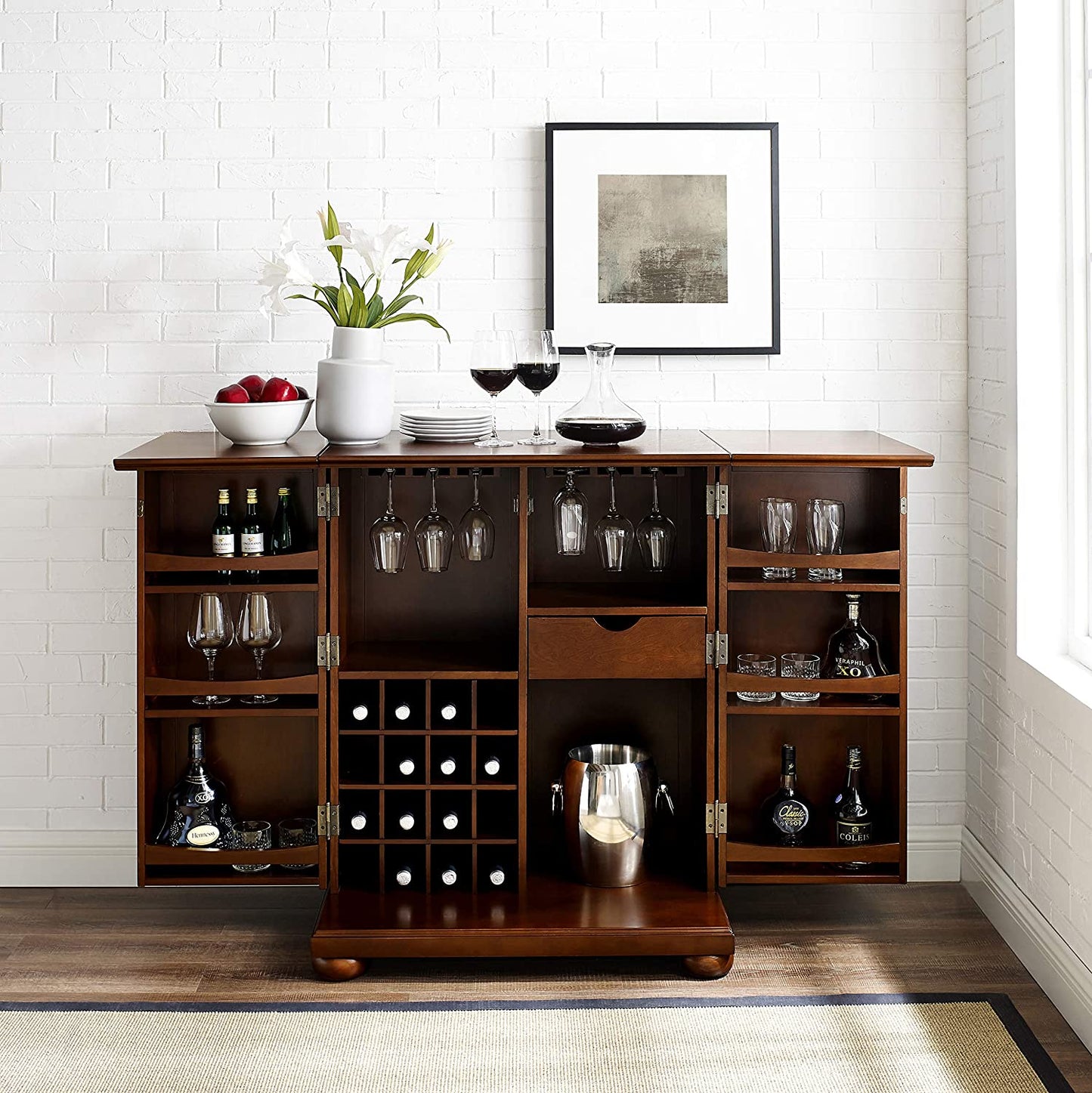 Bar Cabinet: Expandable Top Bar Cabinet, Vintage Mahogany