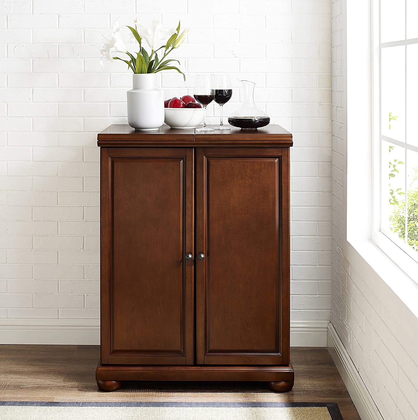 Bar Cabinet: Expandable Top Bar Cabinet, Vintage Mahogany