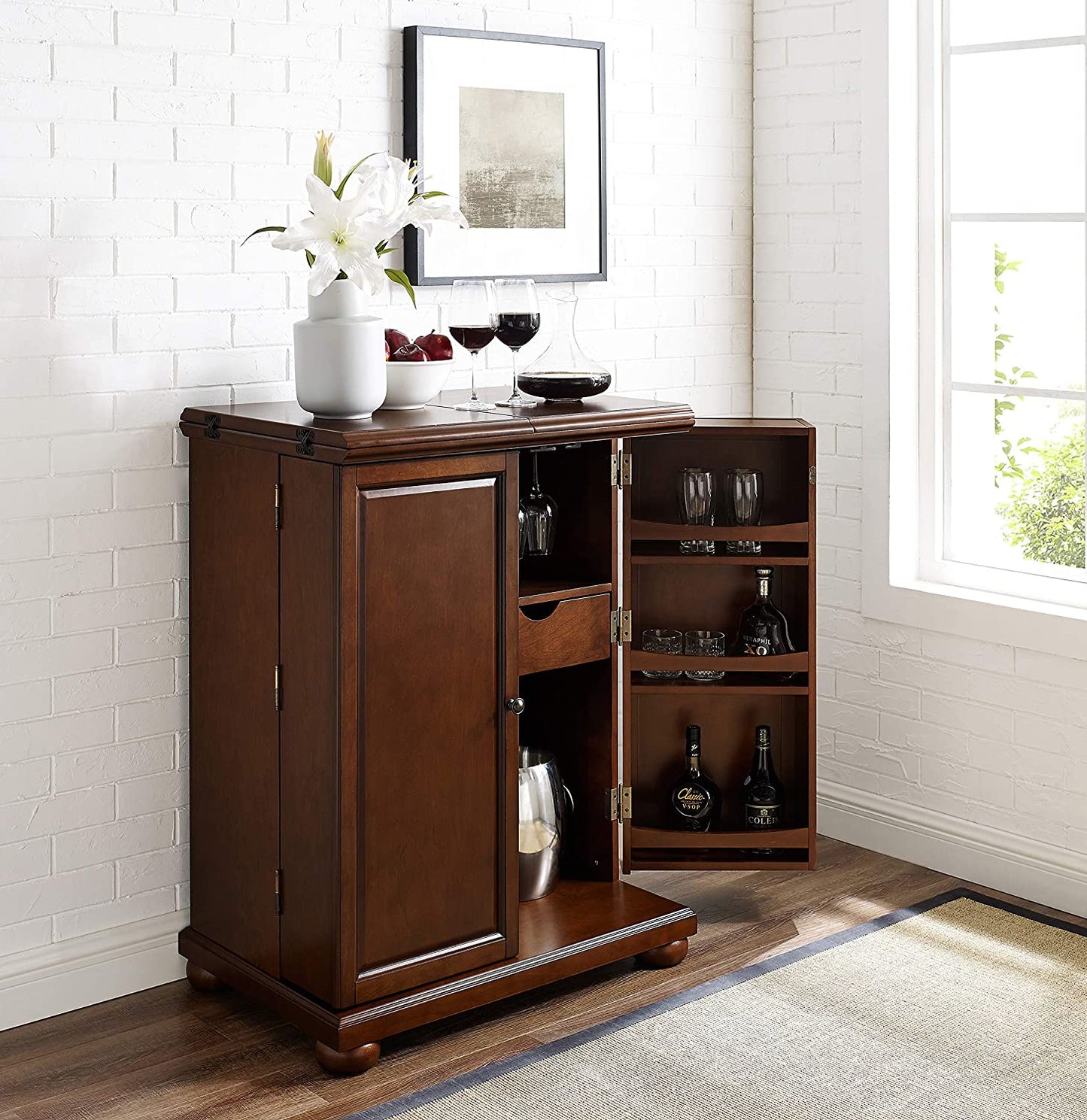 Bar Cabinet: Expandable Top Bar Cabinet, Vintage Mahogany