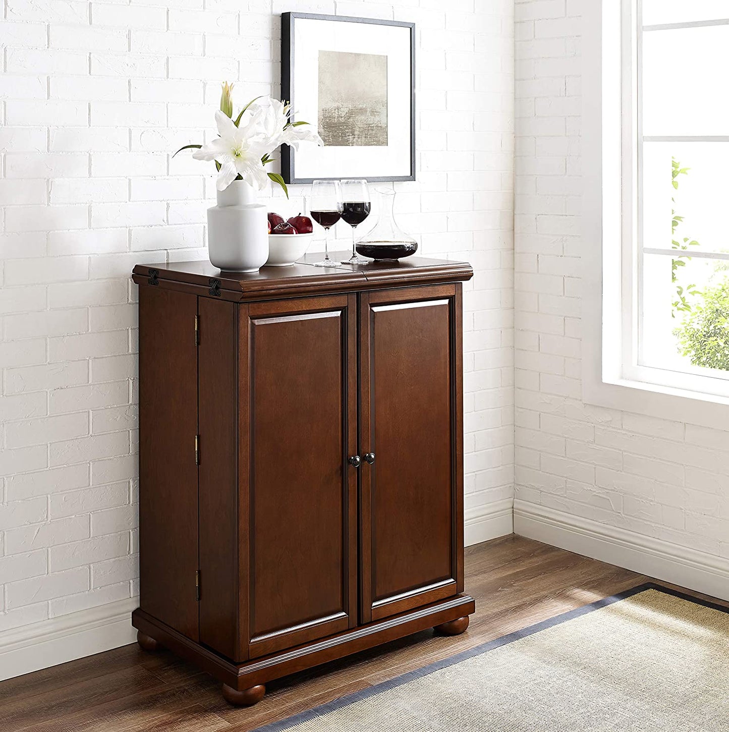 Bar Cabinet: Expandable Top Bar Cabinet, Vintage Mahogany