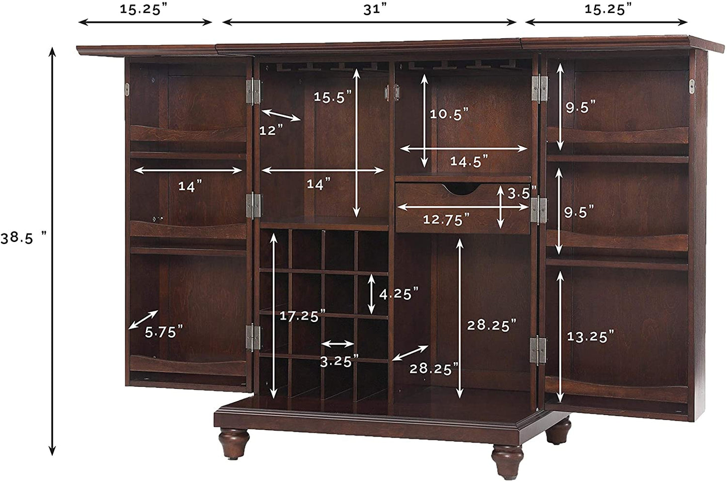 Bar Cabinet: Expandable Top Bar Cabinet, Vintage Mahogany