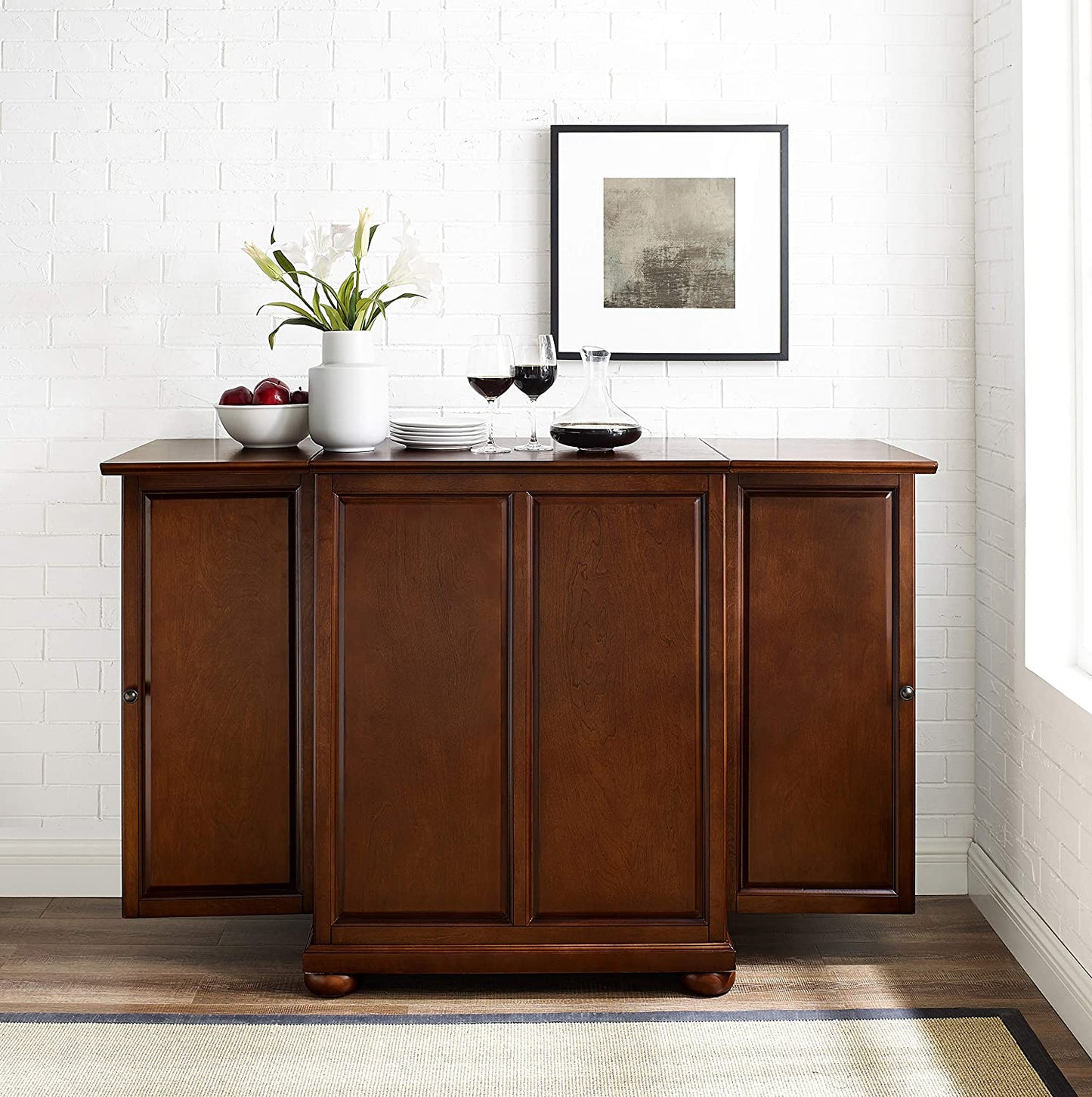 Bar Cabinet: Expandable Top Bar Cabinet, Vintage Mahogany