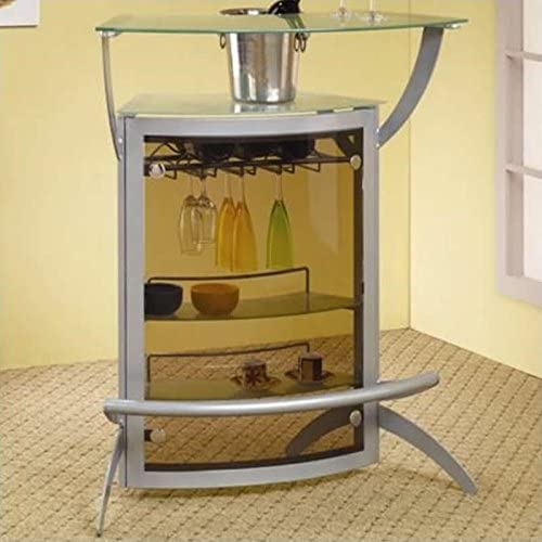 Bar Cabinet: Metal Glass Top Home Bar Unit in Silver