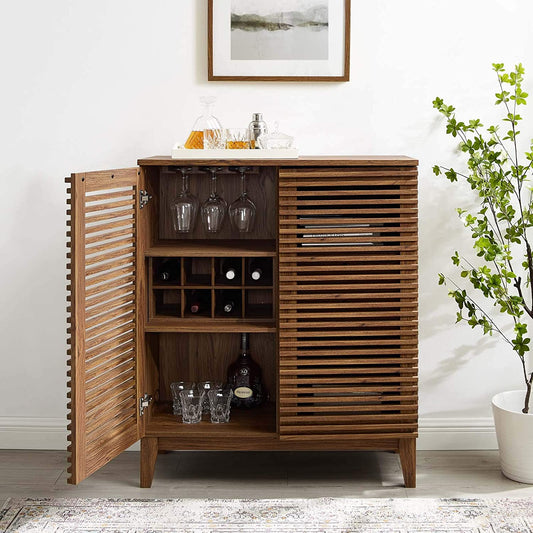 Bar Cabinet: Modern Bar with Wine Rack Storage Cabinet, Walnut