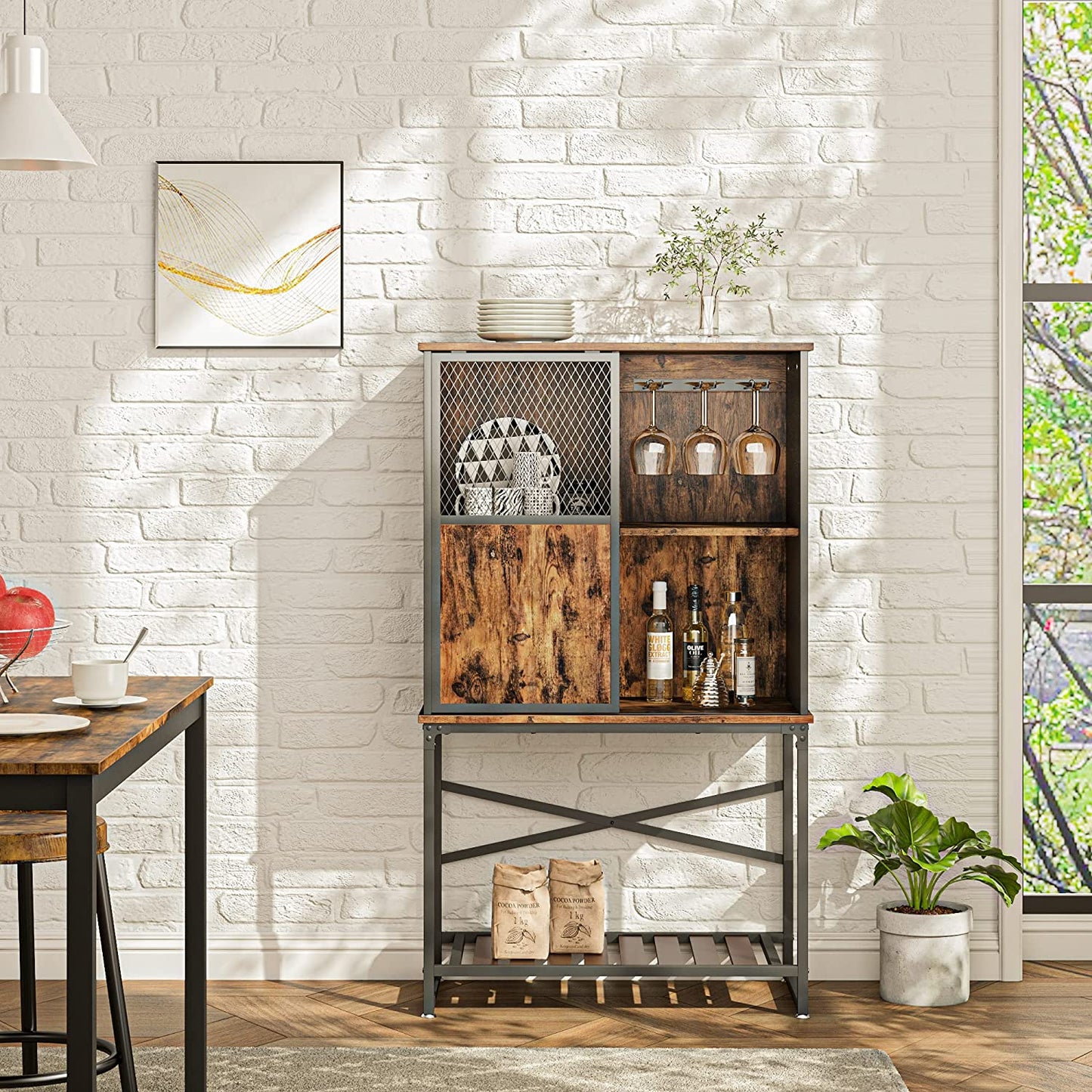 Bar Cabinet: Storage Cabinet with Sliding Door and Open Shelf