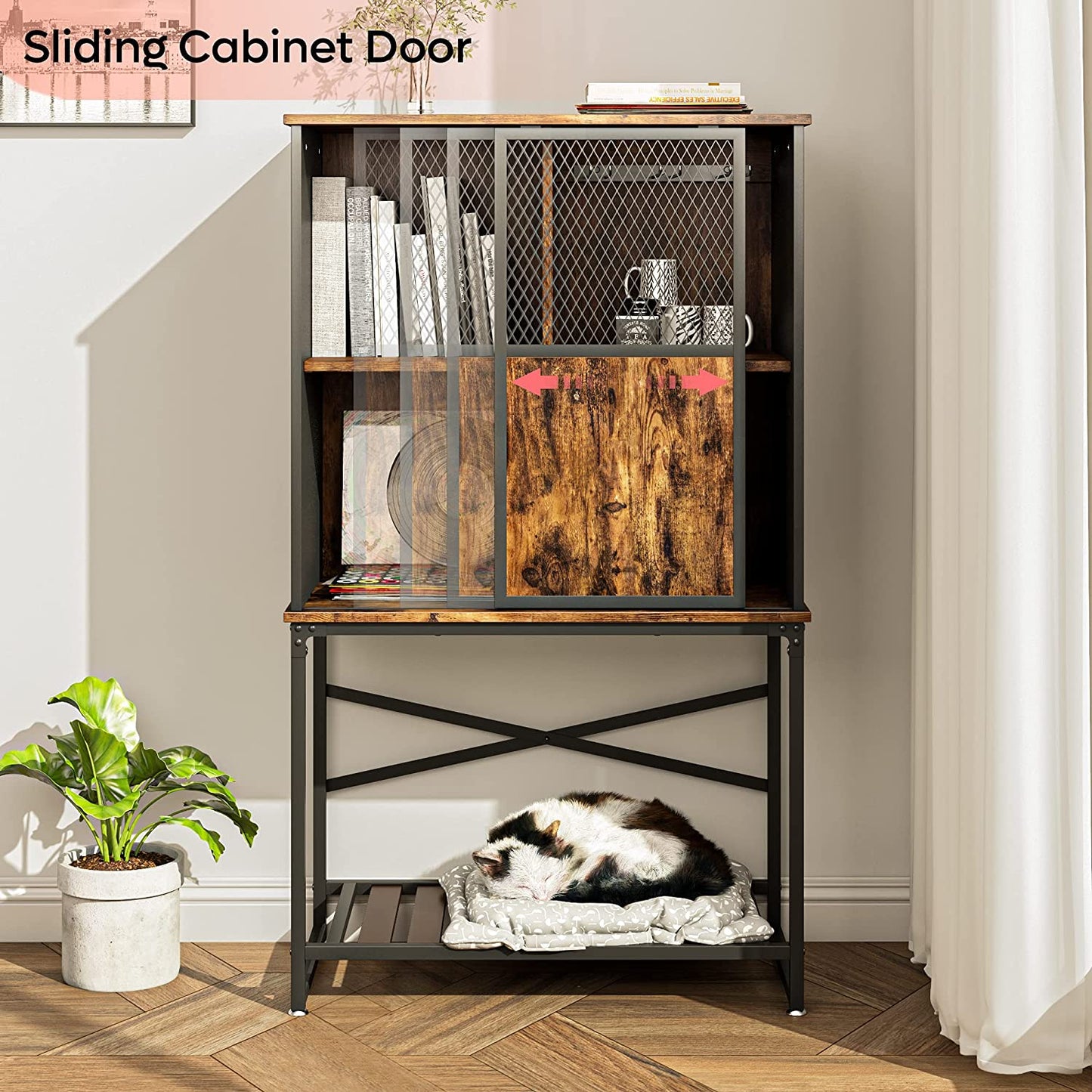 Bar Cabinet: Storage Cabinet with Sliding Door and Open Shelf