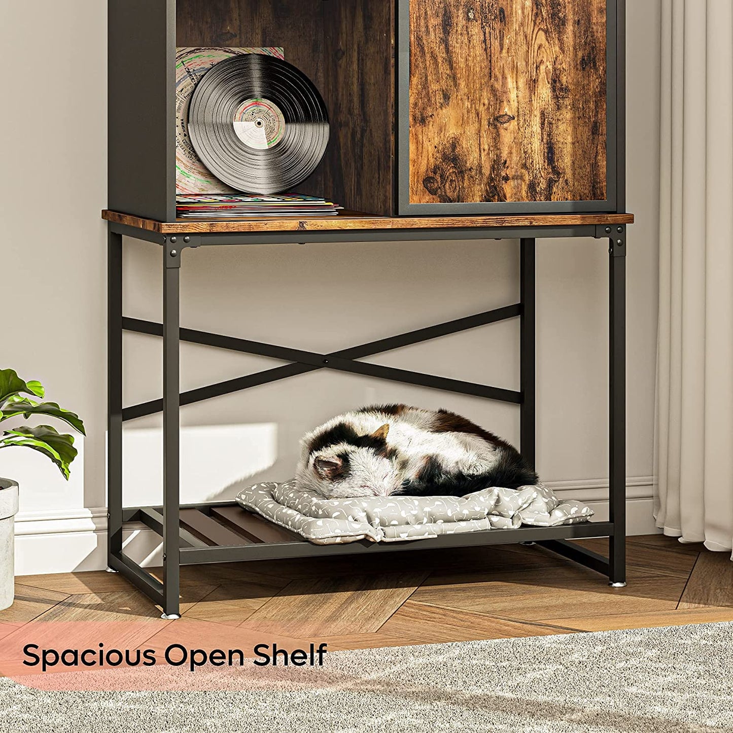 Bar Cabinet: Storage Cabinet with Sliding Door and Open Shelf