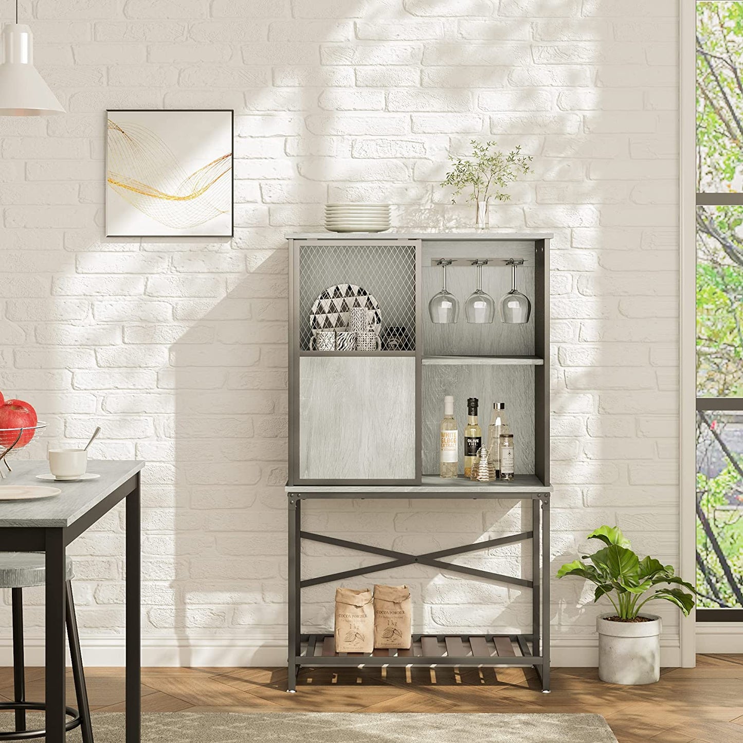 Bar Cabinet: Storage Cabinet with Sliding Door and Open Shelf