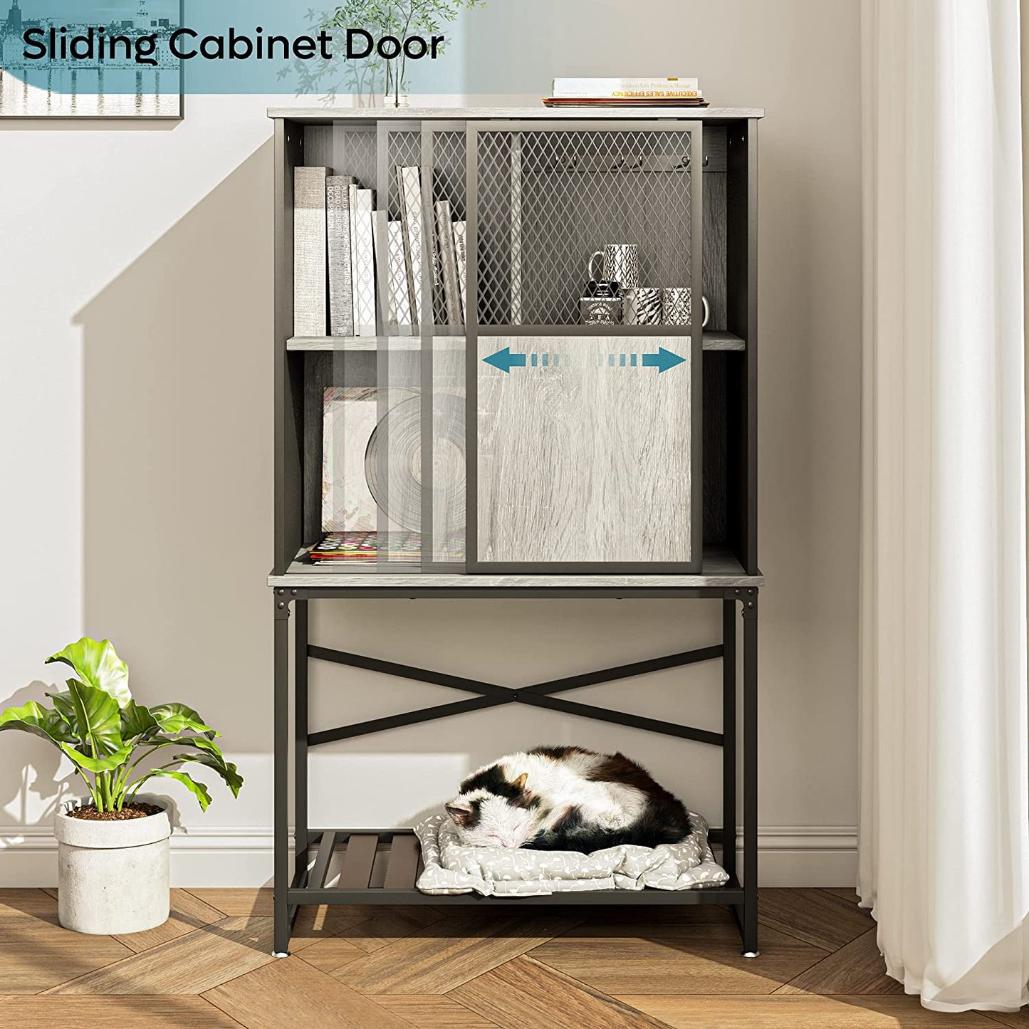 Bar Cabinet: Storage Cabinet with Sliding Door and Open Shelf