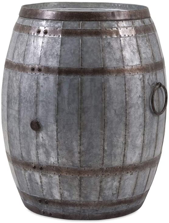 Bar Cabinet: Vintage Inspired Iron Barrel, Rustic Metal Accent Table