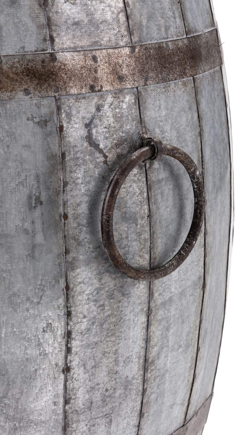 Bar Cabinet: Vintage Inspired Iron Barrel, Rustic Metal Accent Table