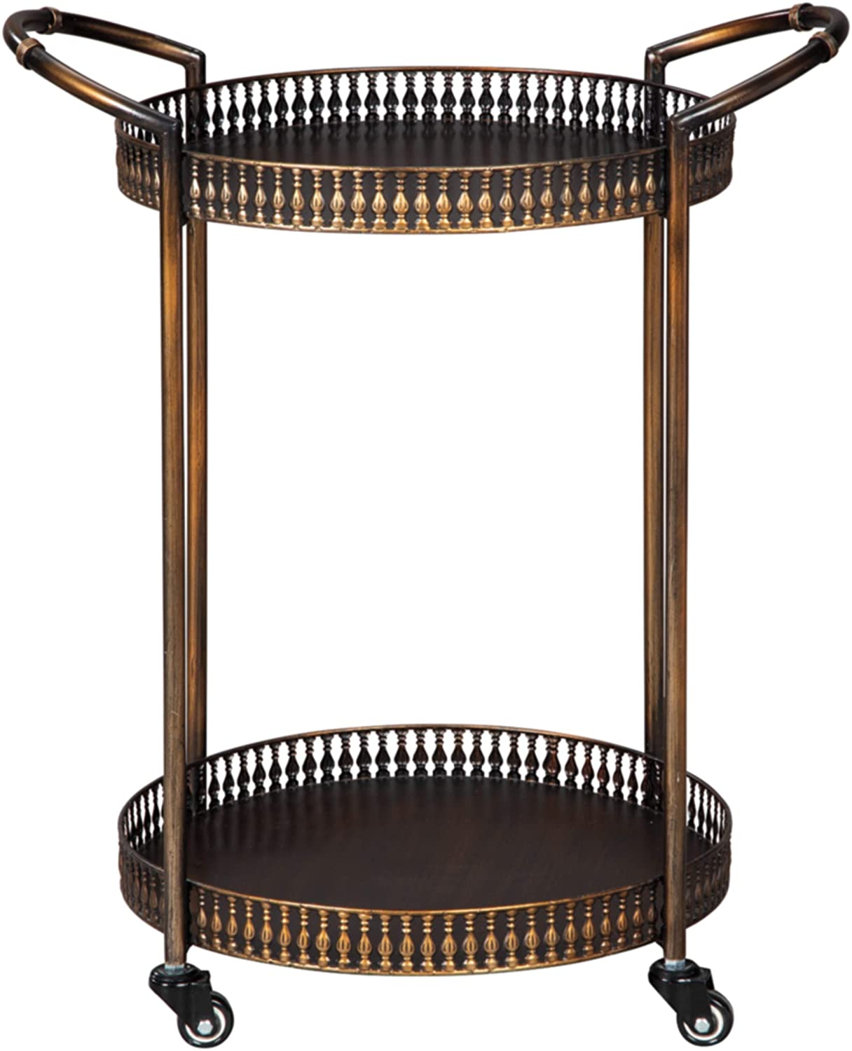 Bar Cabinet: Vintage Metal Bar Cart with Caster Wheels, Bronze Finish