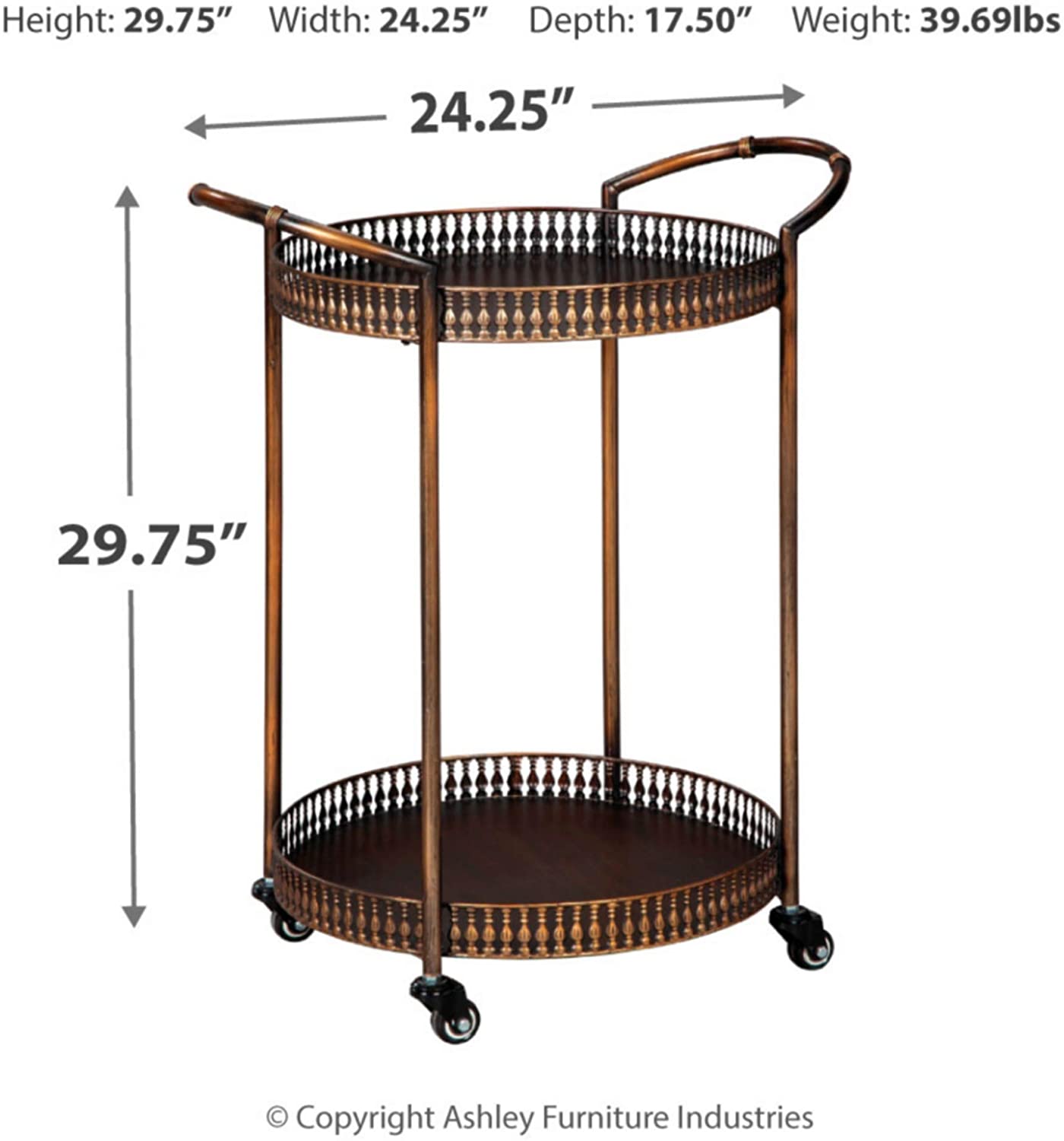 Bar Cabinet: Vintage Metal Bar Cart with Caster Wheels, Bronze Finish