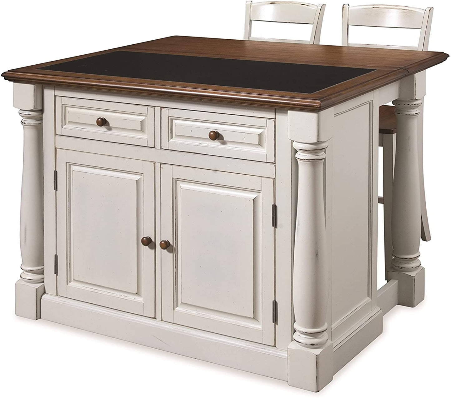 Bar Cabinet: White with Granite Top, Breakfast Bar, Two Drawers, and Four Adjustable Shelves