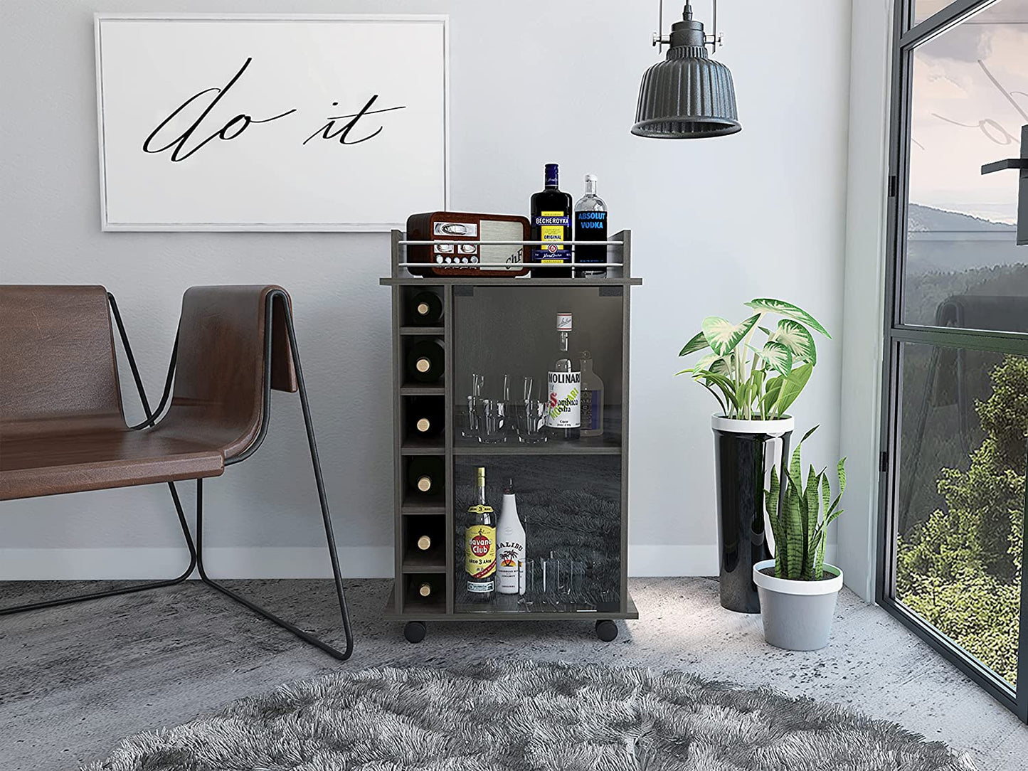 Bar Cabinet: Wine and Liquor Bar Storage Display Cabinet Cart