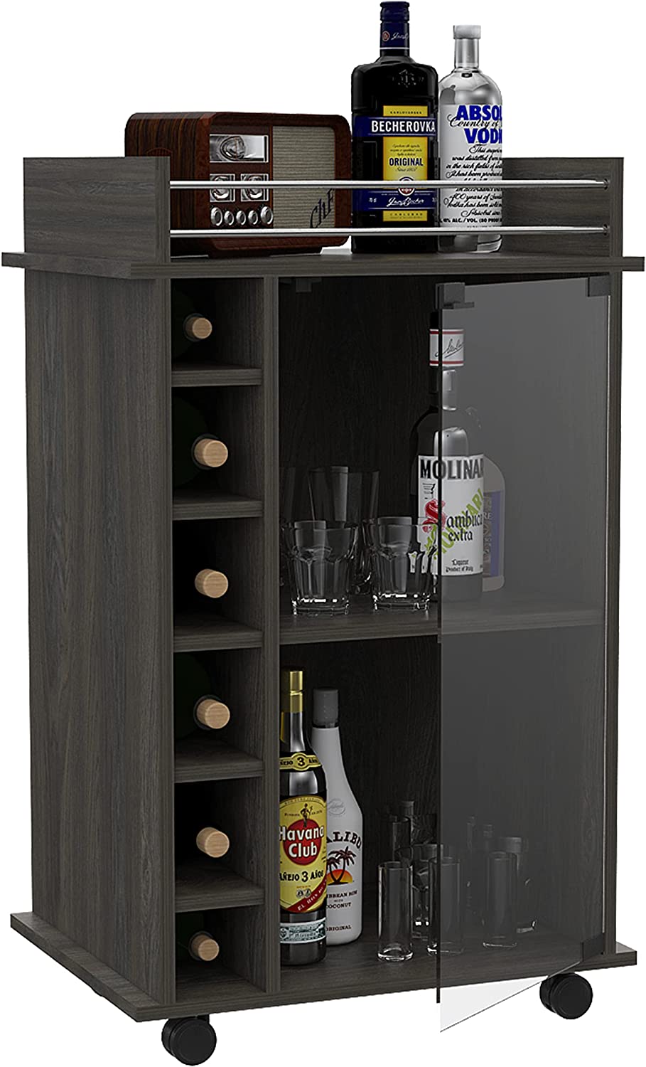 Bar Cabinet: Wine and Liquor Bar Storage Display Cabinet Cart