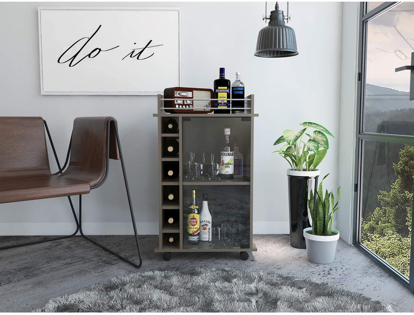 Bar Cabinet: Wine and Liquor Bar Storage Display Cabinet Cart