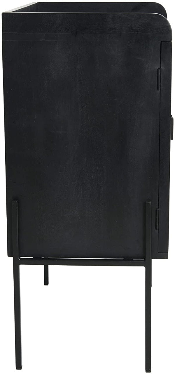 Bar Cabinet: Wood Natural Woven Cane Details Bar Cabinet, Black Finish