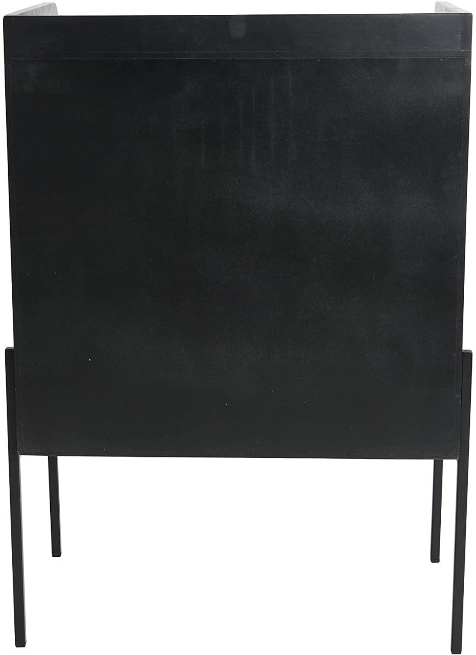 Bar Cabinet: Wood Natural Woven Cane Details Bar Cabinet, Black Finish