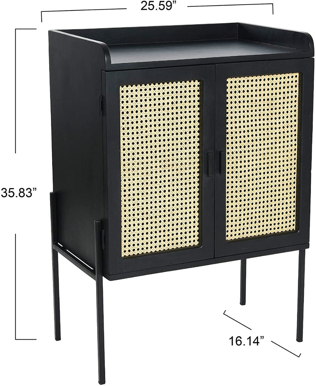 Bar Cabinet: Wood Natural Woven Cane Details Bar Cabinet, Black Finish